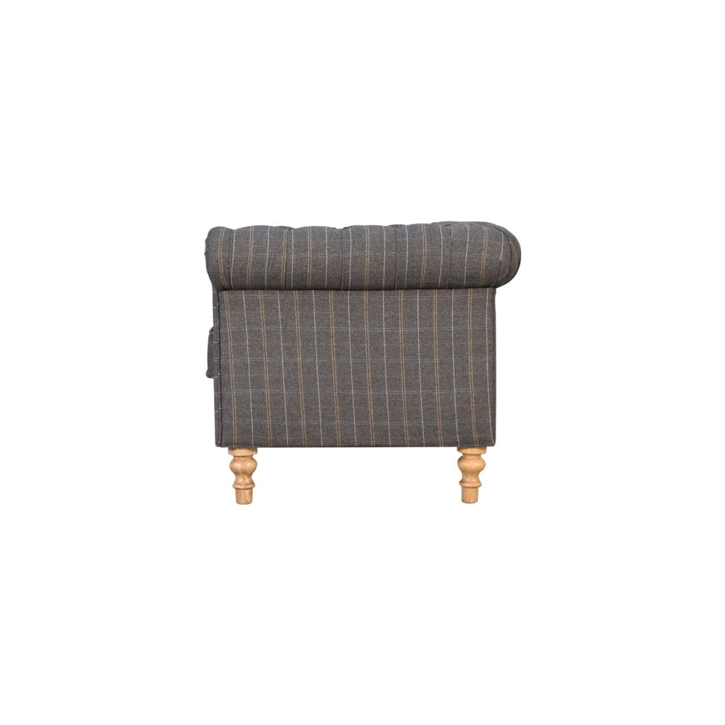 ARTISAN FURNITURE Pewter Tweed 2-Seater Handcrafted Chesterfield Sofa in Solid Mango Wood, B-Corp Certified, 150 x 76 x 80 cm