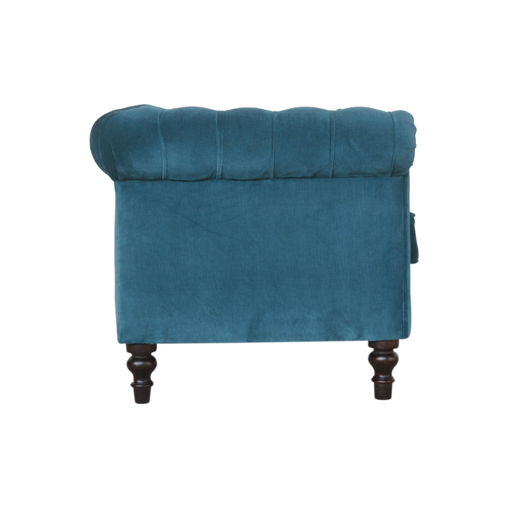 ARTISAN FURNITURE Teal Chesterfield 2-Seater Sofa | Velvet and Mango Wood