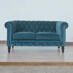 ARTISAN FURNITURE Teal Chesterfield 2-Seater Sofa | Velvet and Mango Wood
