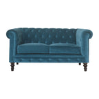 ARTISAN FURNITURE Teal Chesterfield 2-Seater Sofa | Velvet and Mango Wood