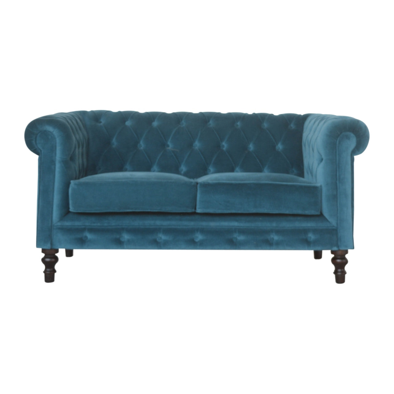 ARTISAN FURNITURE Teal Chesterfield 2-Seater Sofa | Velvet and Mango Wood