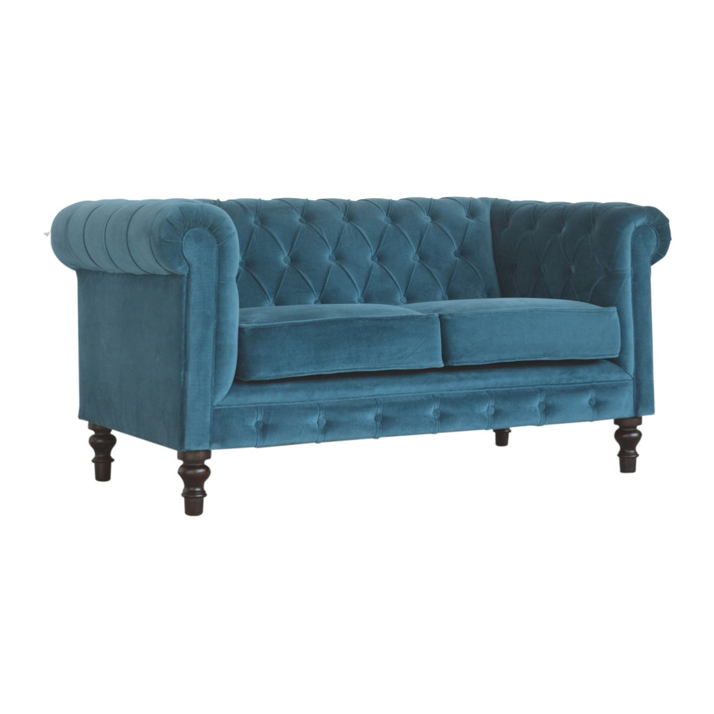 ARTISAN FURNITURE Teal Chesterfield 2-Seater Sofa | Velvet and Mango Wood