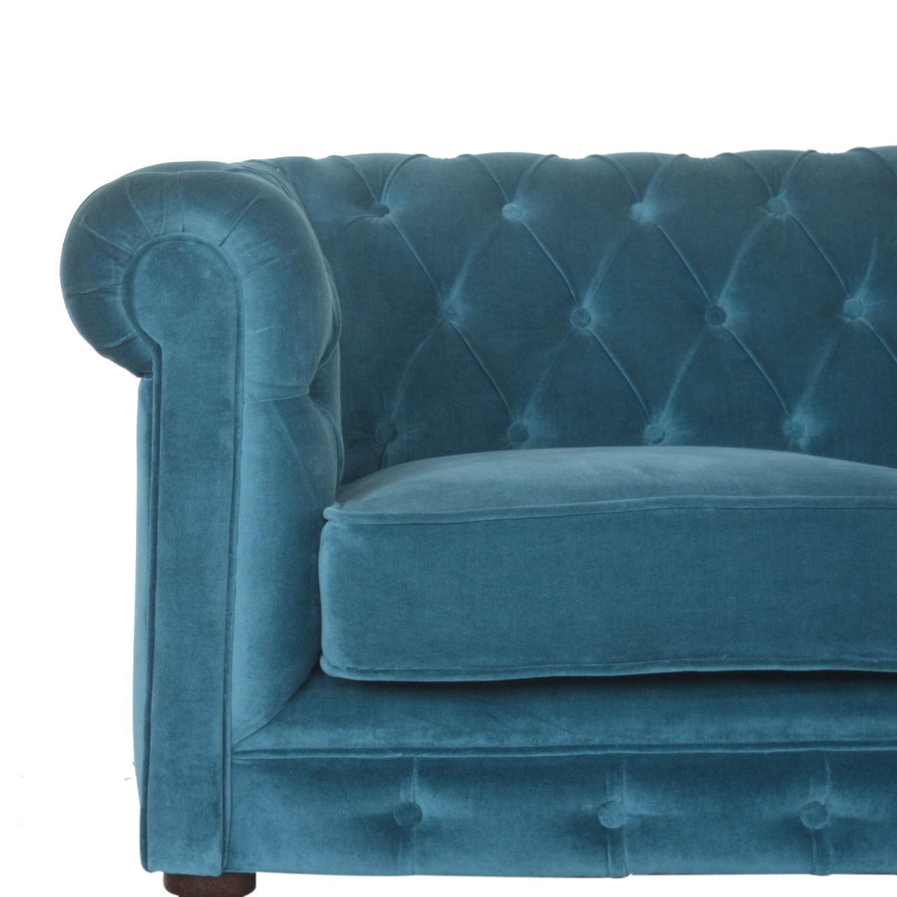 ARTISAN FURNITURE Teal Chesterfield 2-Seater Sofa | Velvet and Mango Wood