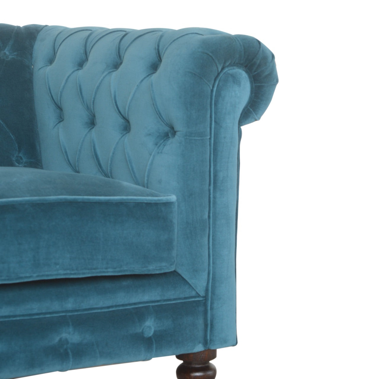 ARTISAN FURNITURE Teal Chesterfield 2-Seater Sofa | Velvet and Mango Wood