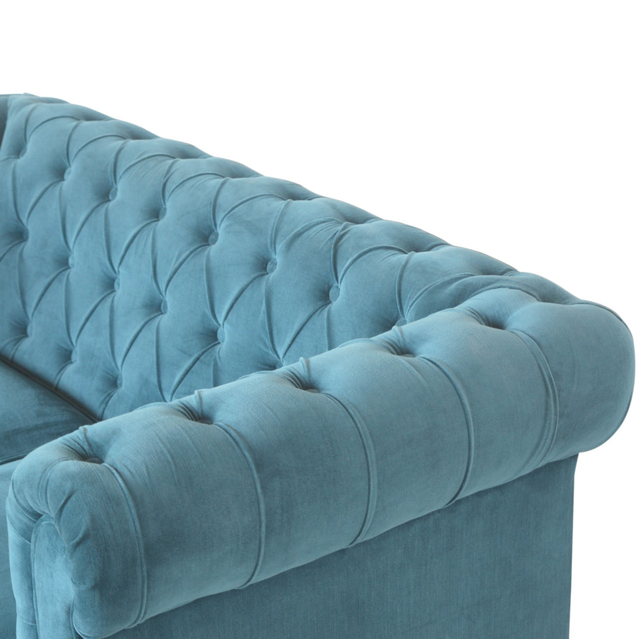 ARTISAN FURNITURE Teal Chesterfield 2-Seater Sofa | Velvet and Mango Wood