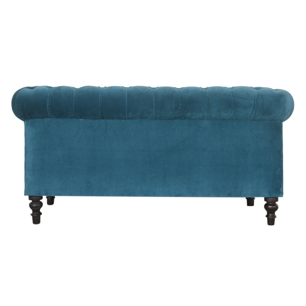 ARTISAN FURNITURE Teal Chesterfield 2-Seater Sofa | Velvet and Mango Wood