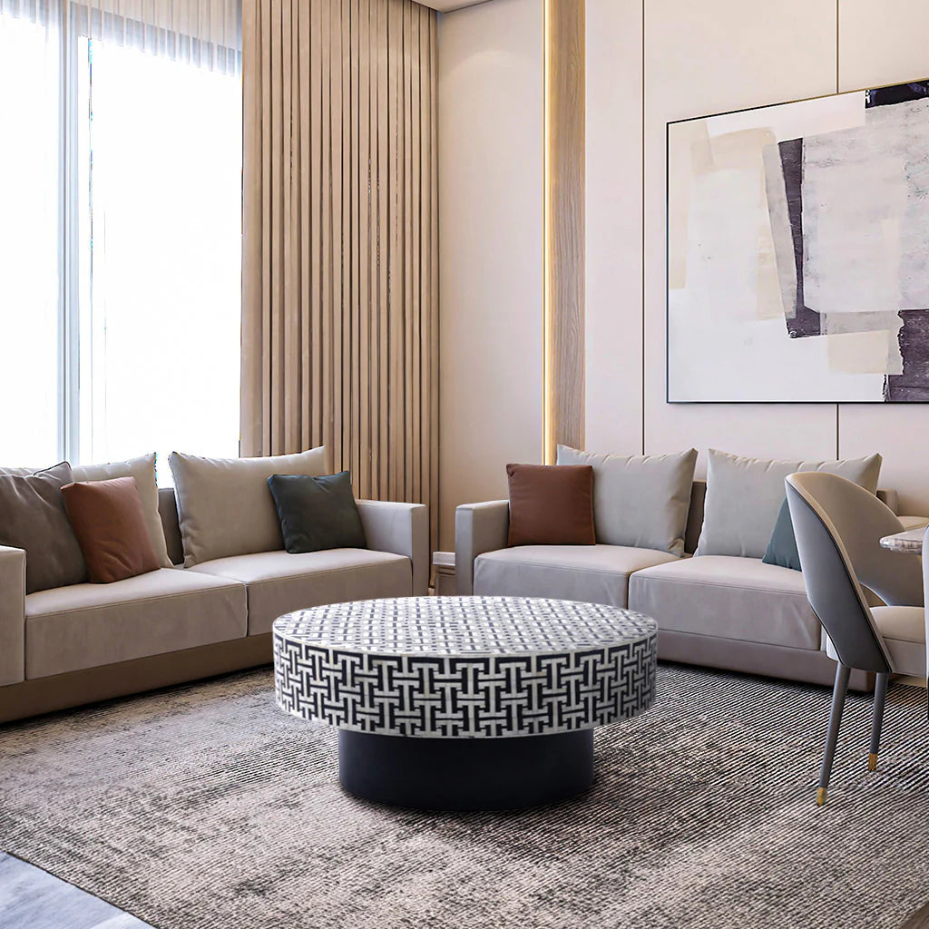 TRAMPOLINE Ada Bone-Inlay Coffee Table, Ø 80 cm - Regina Luxury Interiors