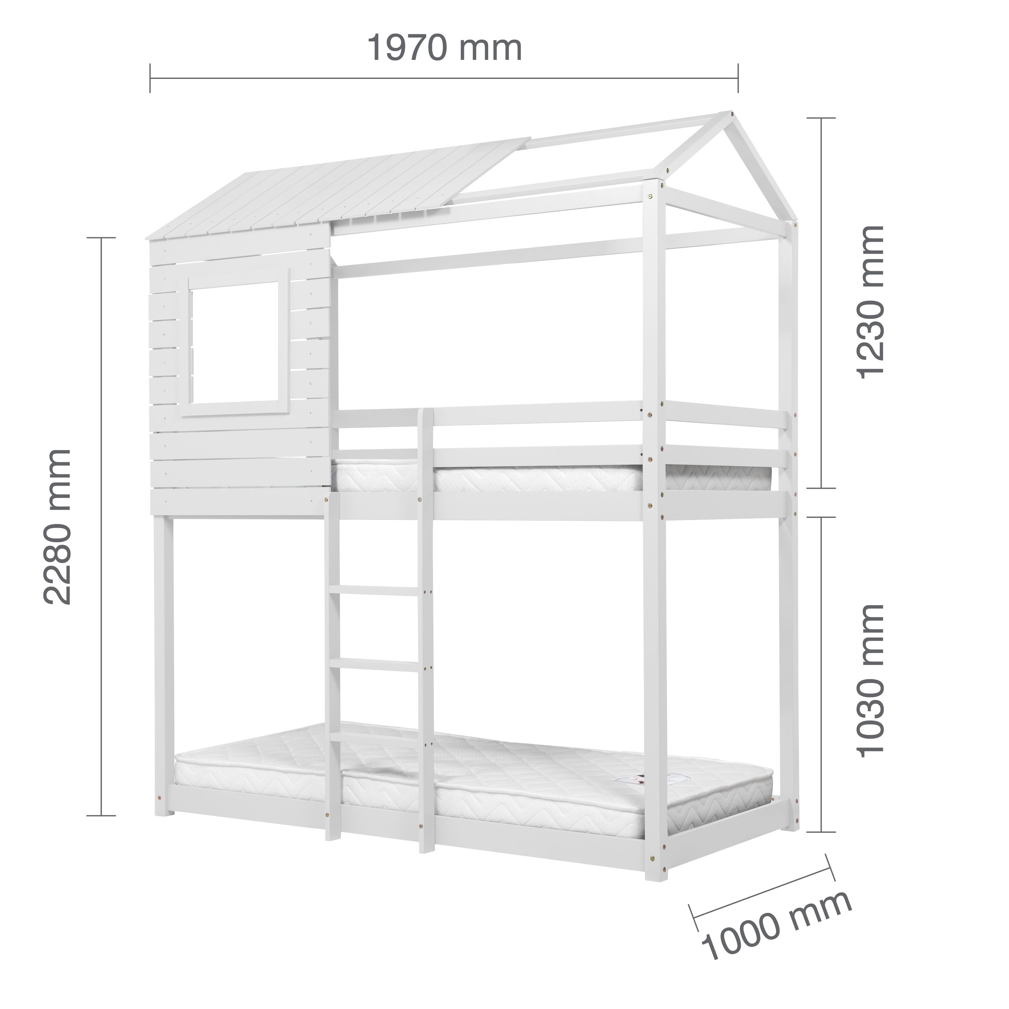 BIRLEA Adventure SINGLE White Bunk Bed in 100% Pine