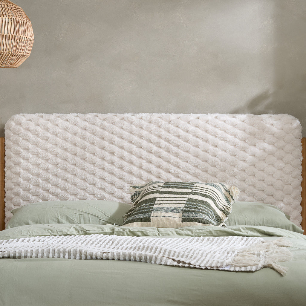BIRLEA Hatti DOUBLE Bed in White Faux Fur and Natural Wood