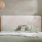 BIRLEA Hatti DOUBLE Bed in White Faux Fur and Natural Wood