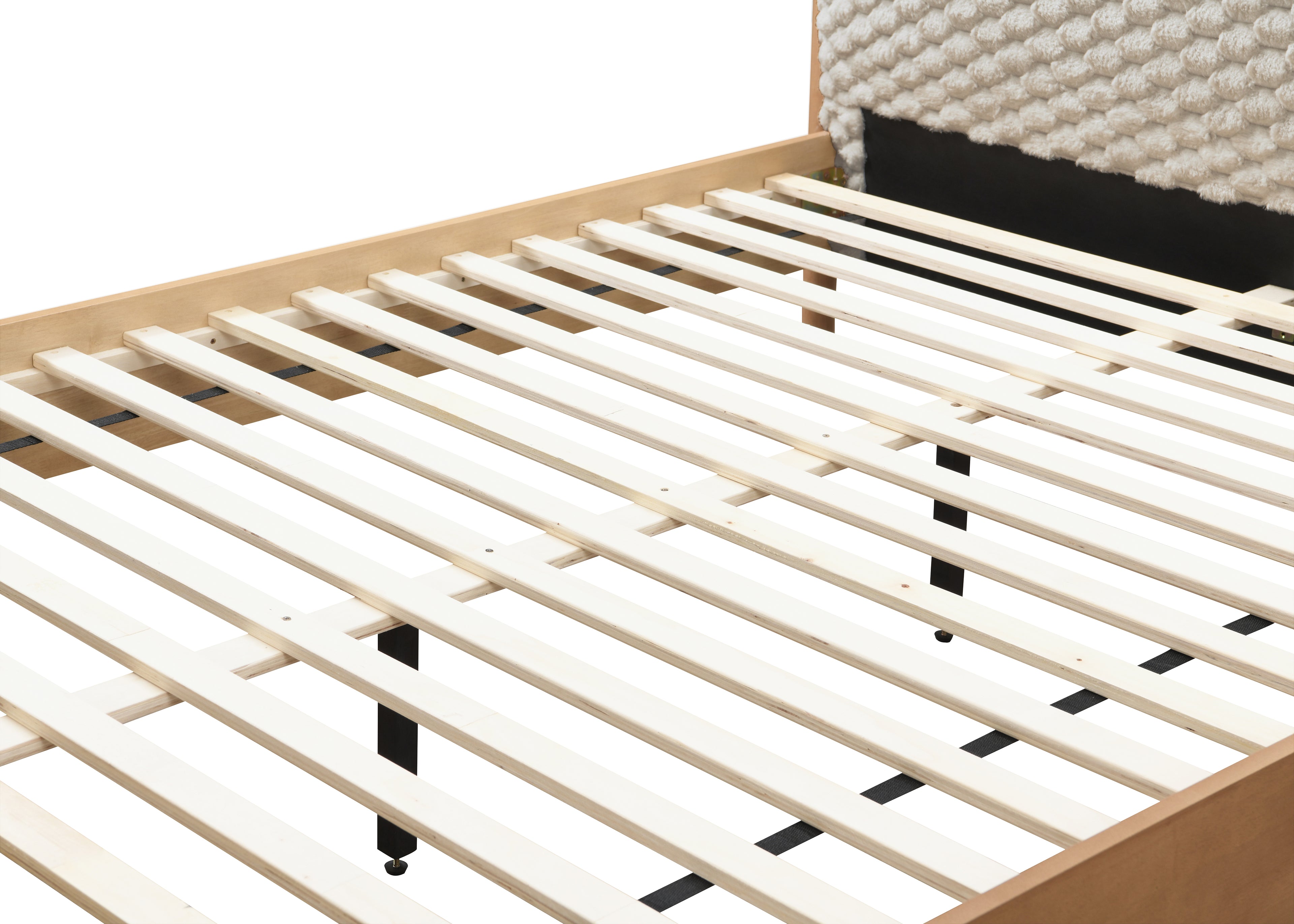 BIRLEA Hatti DOUBLE Bed in White Faux Fur and Natural Wood