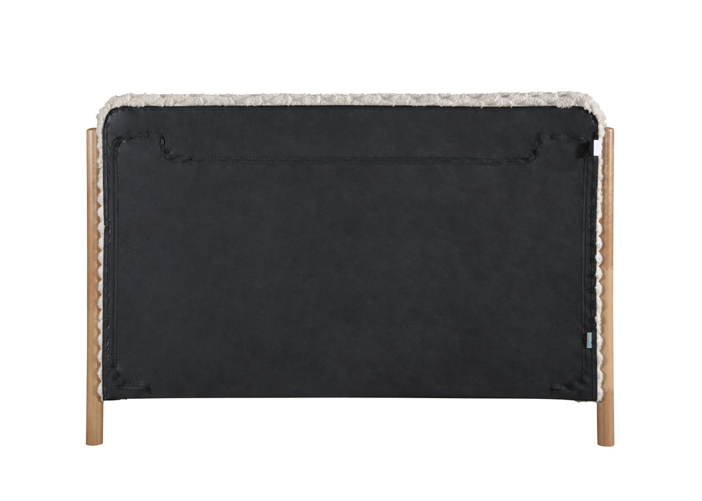 BIRLEA Hatti DOUBLE Bed in White Faux Fur and Natural Wood