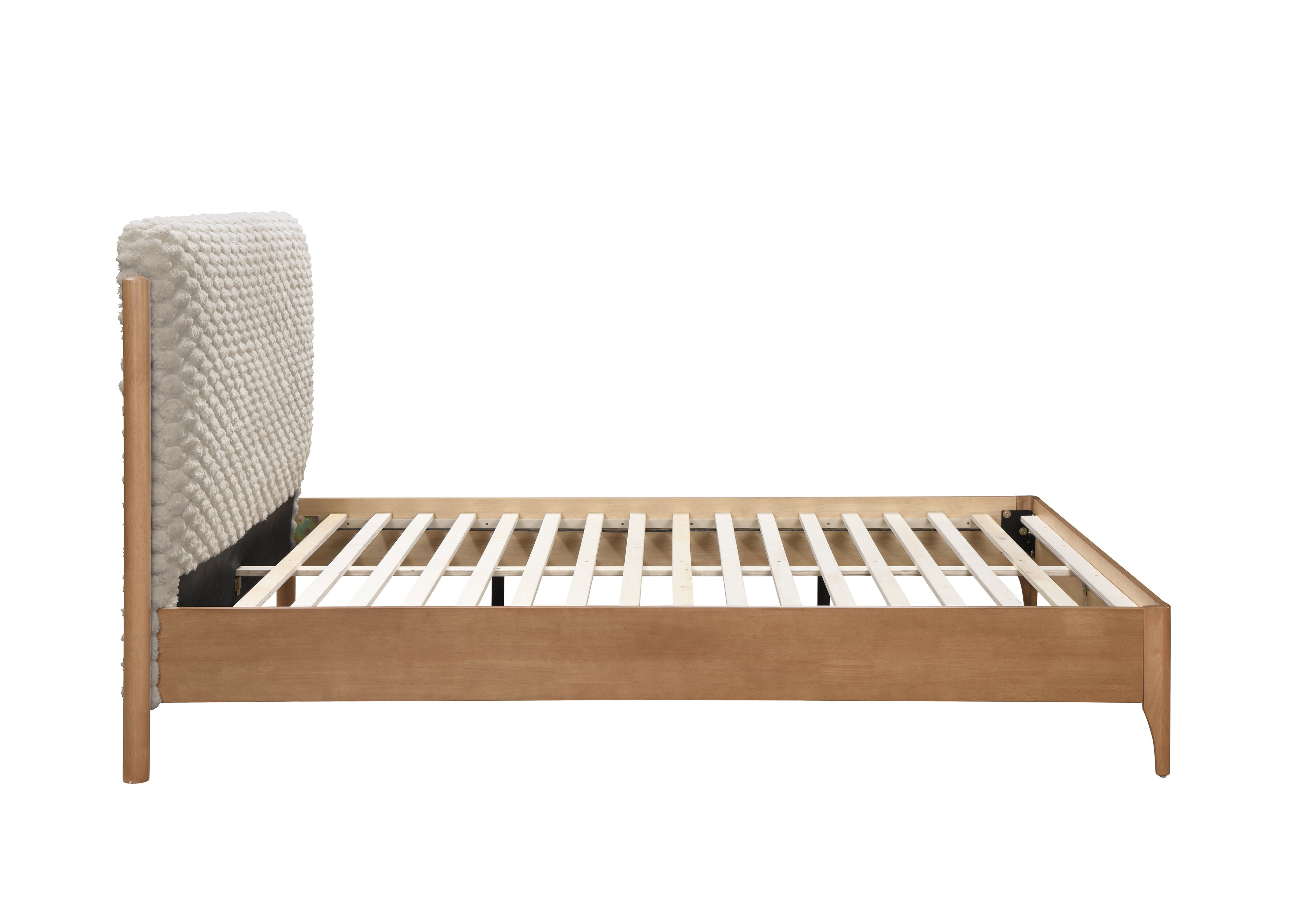 BIRLEA Hatti DOUBLE Bed in White Faux Fur and Natural Wood