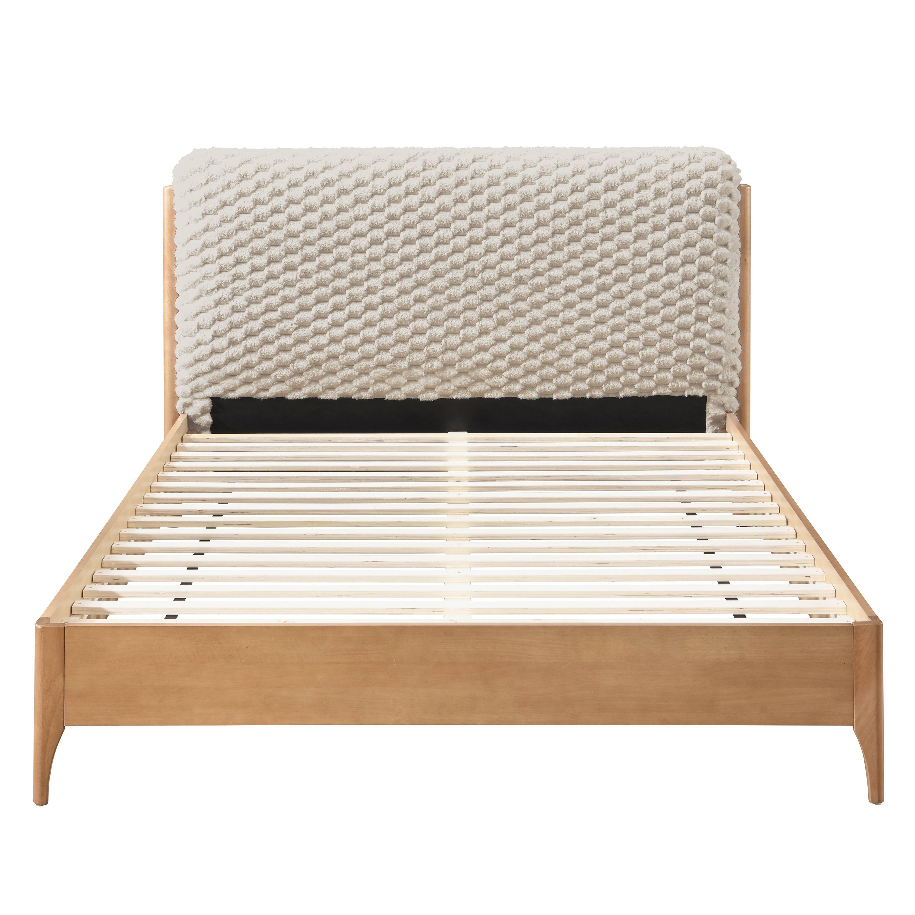 BIRLEA Hatti DOUBLE Bed in White Faux Fur and Natural Wood