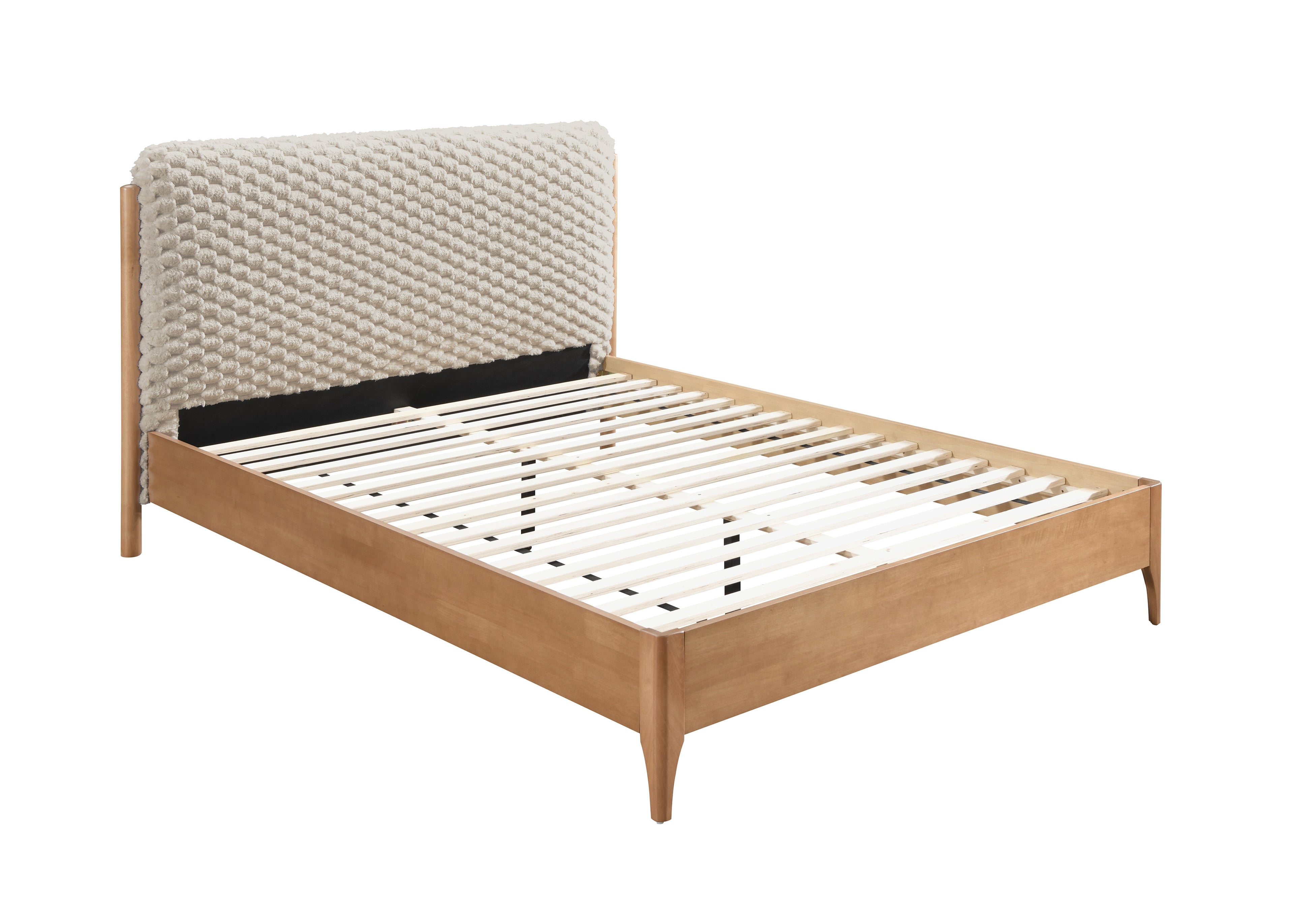 BIRLEA Hatti DOUBLE Bed in White Faux Fur and Natural Wood