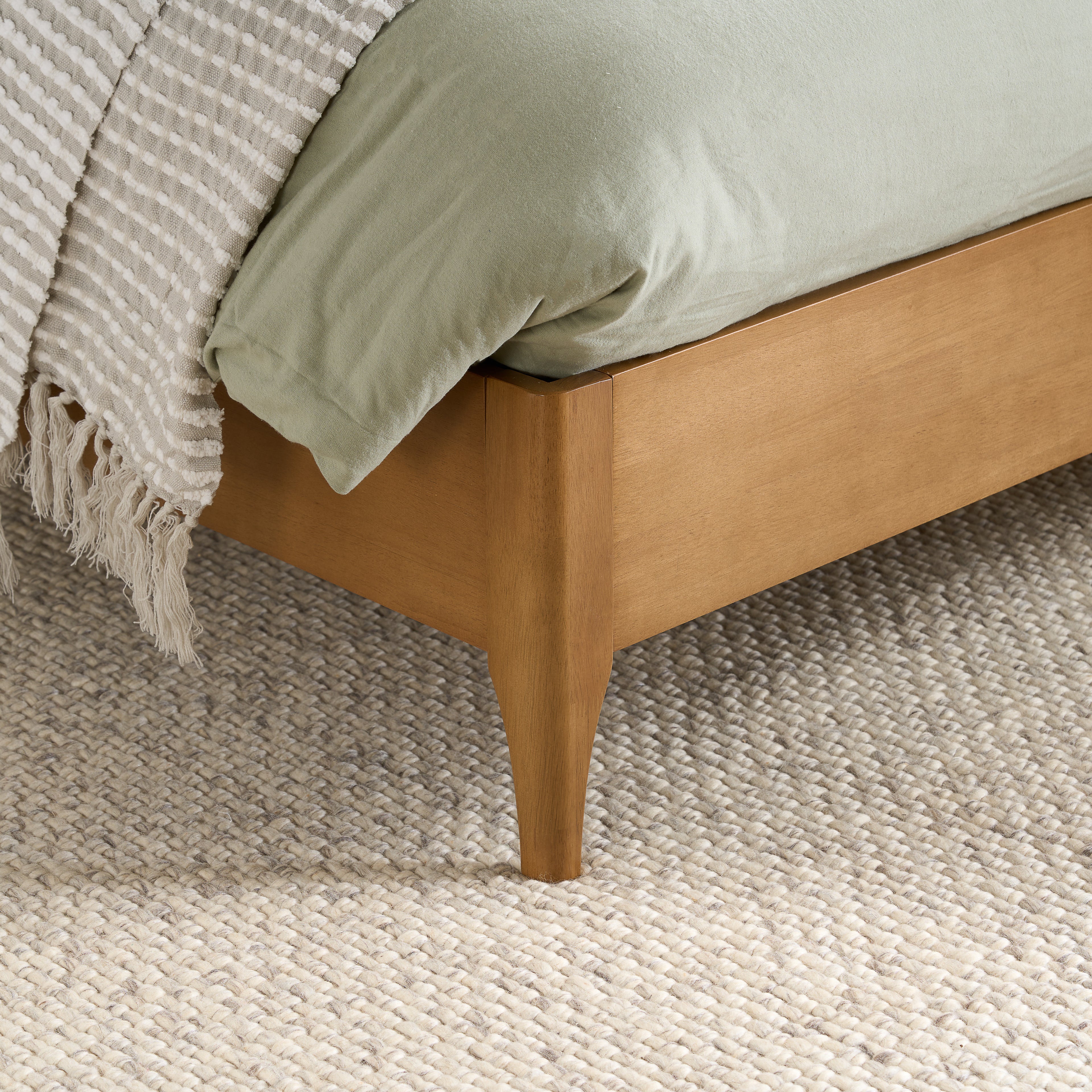 BIRLEA Hatti DOUBLE Bed in White Faux Fur and Natural Wood