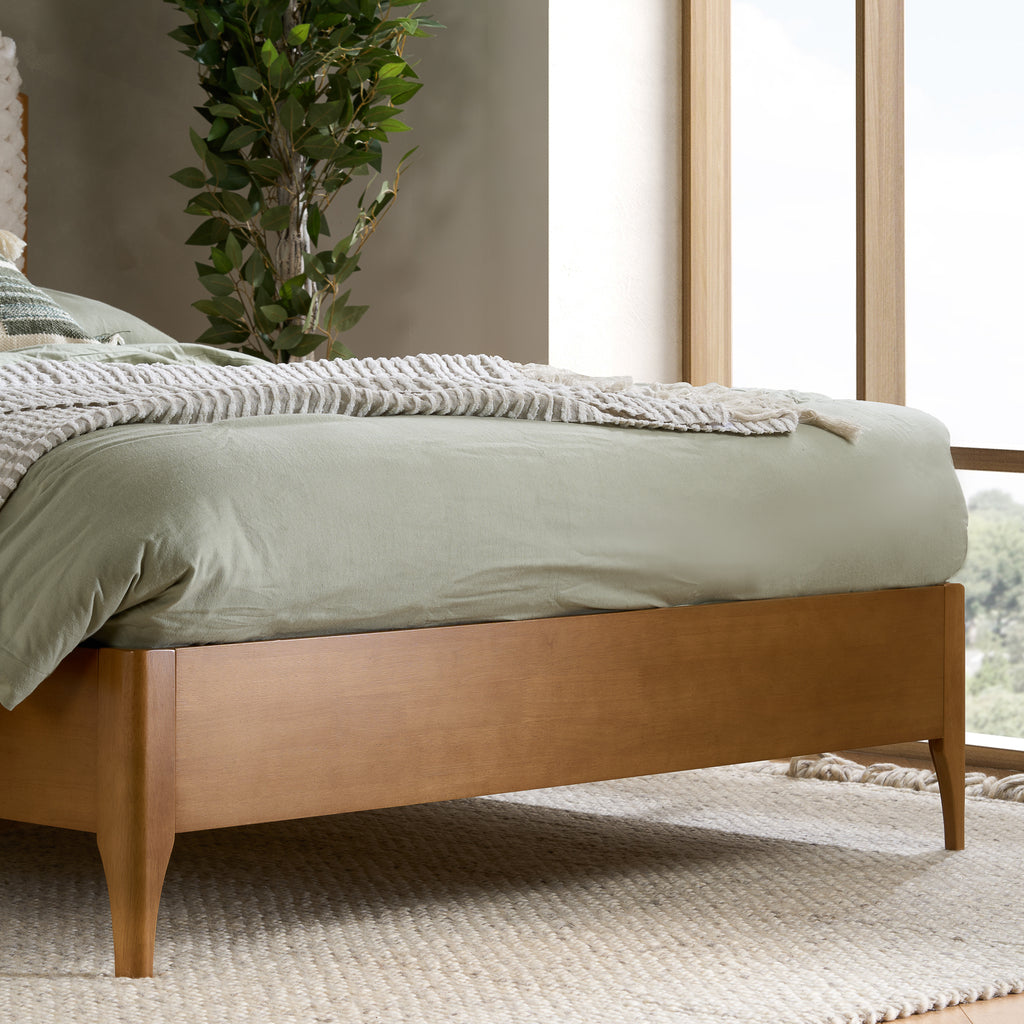 BIRLEA Hatti DOUBLE Bed in White Faux Fur and Natural Wood
