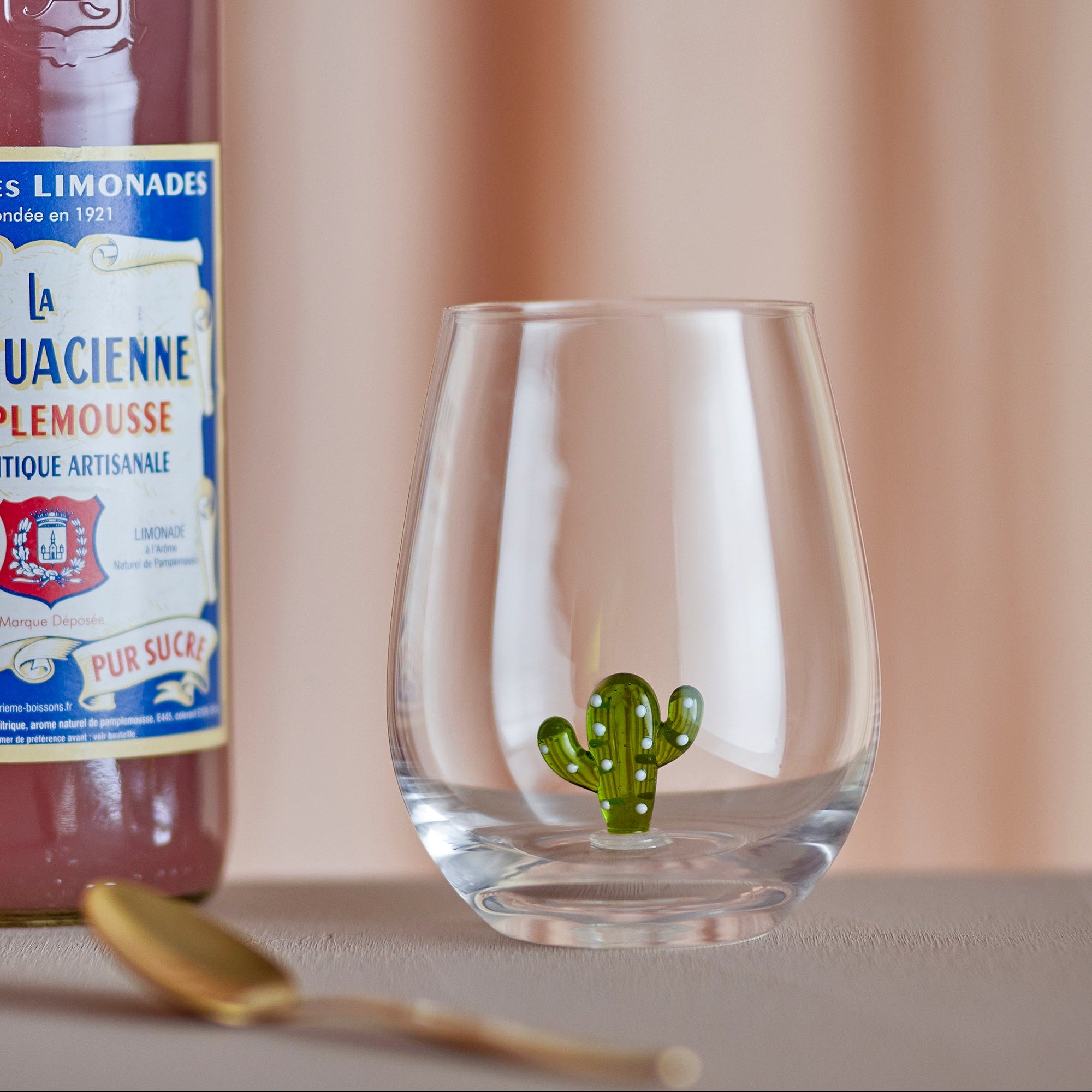 BLOOMINGVILLE Misa Mouthblown Handmade Drinking Glasses/Tumblers with Glass Figures, Set of 4, Clear, Glass