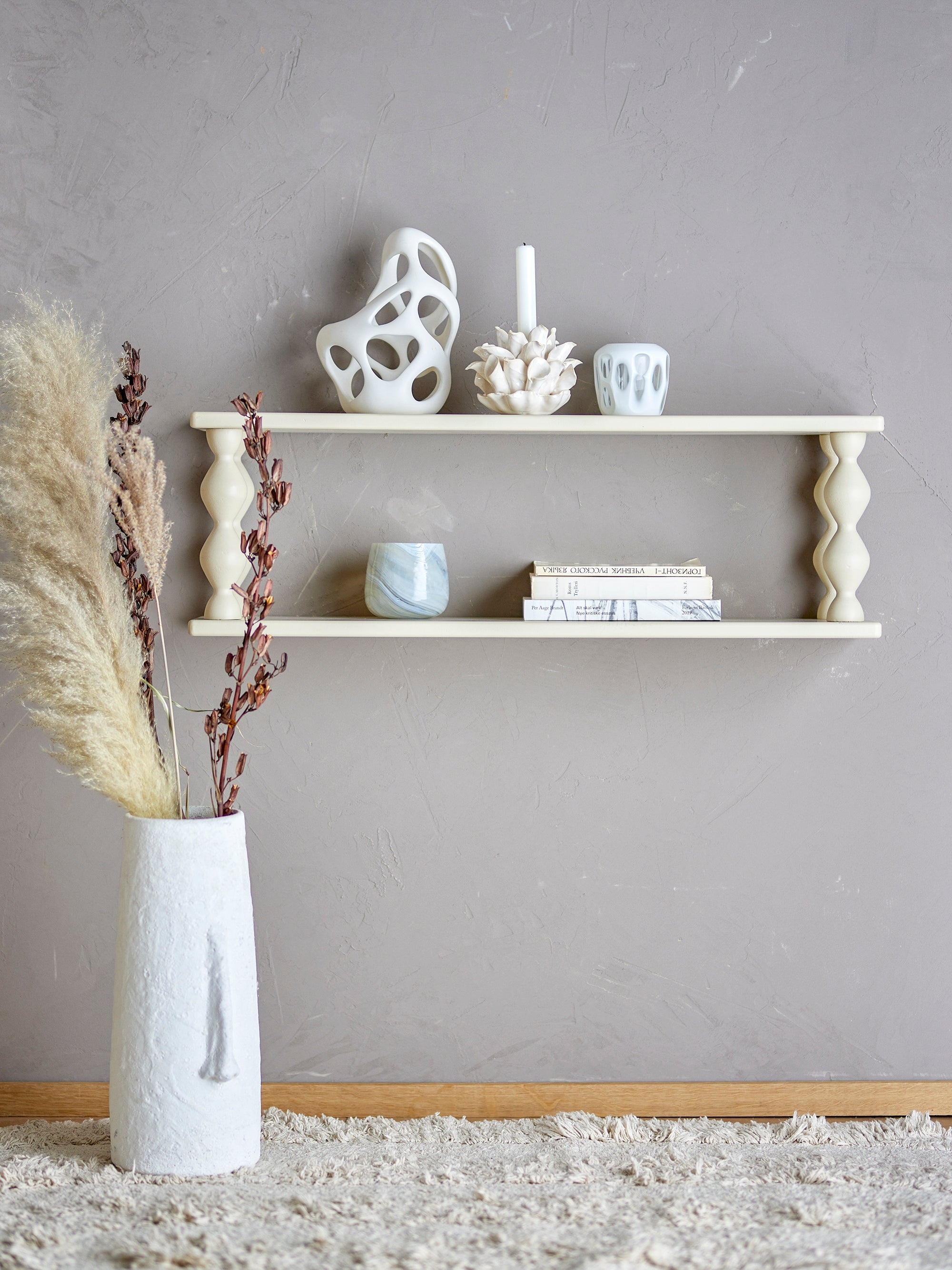 BLOOMINGVILLE Salino Large Double Shelf in White, 80 x 26 x 20 cm