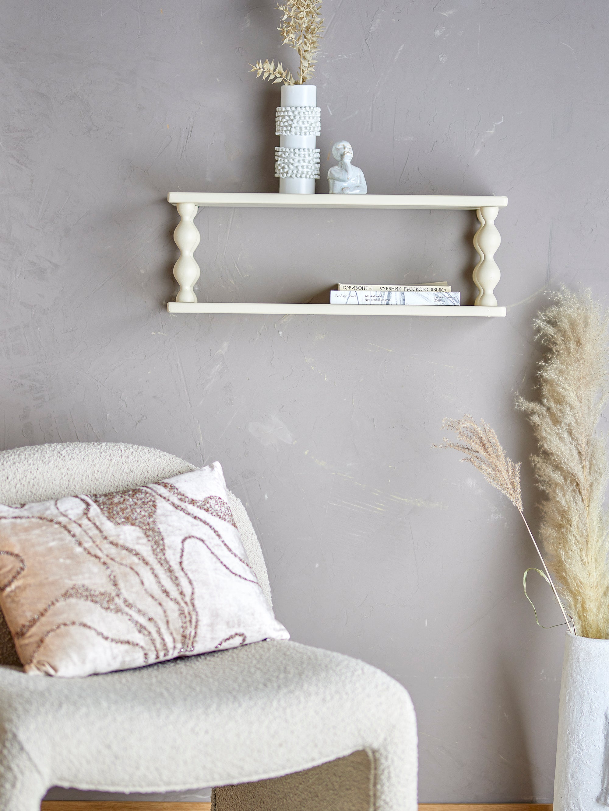 BLOOMINGVILLE Salino Small Double Floating Shelf in White, 60 x 21.5 x 17 cm