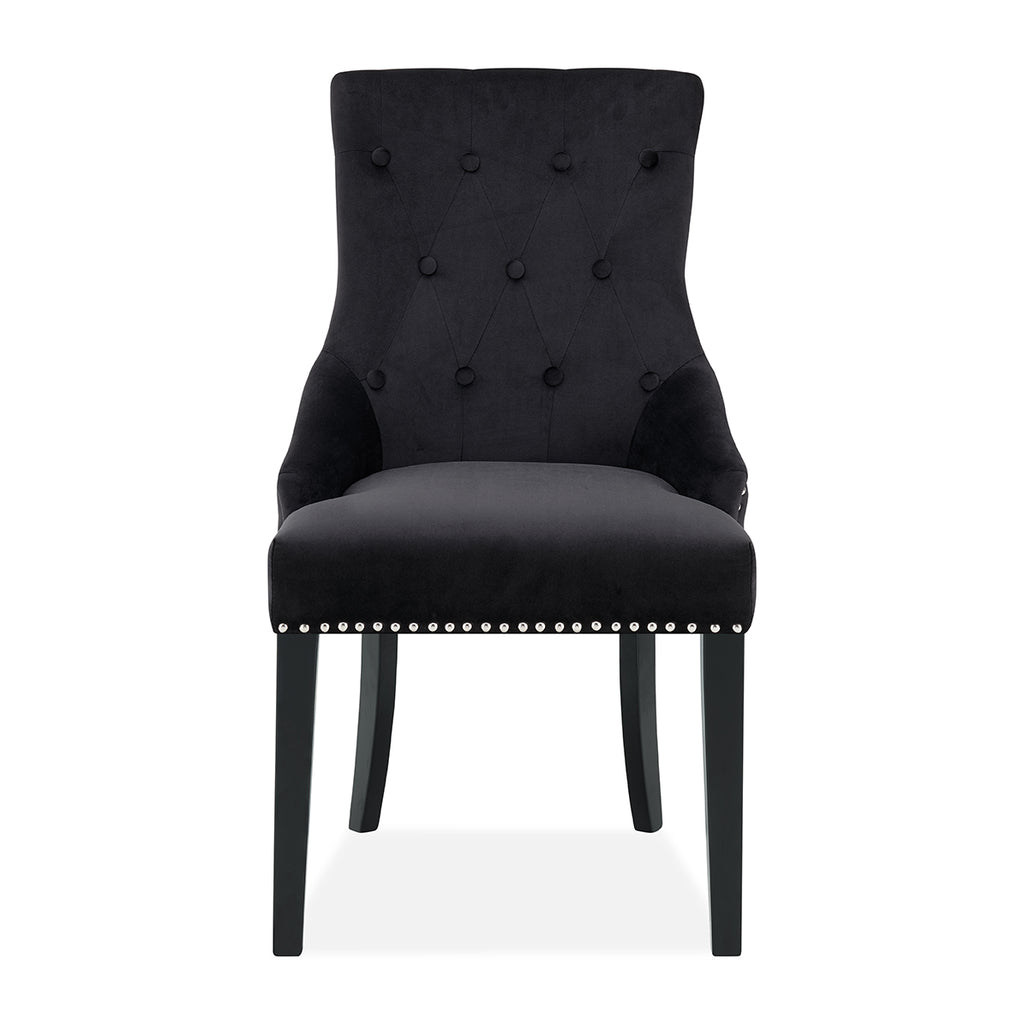 DERRYS Black Studded Lion Dining Chair With Statement Silver Lion Appliqué