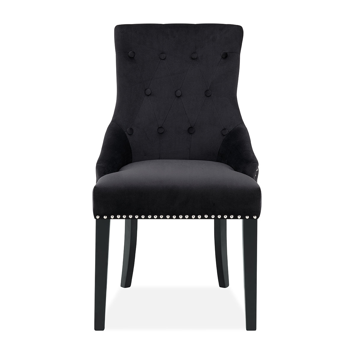 DERRYS Black Studded Lion Dining Chair With Statement Silver Lion Appliqué