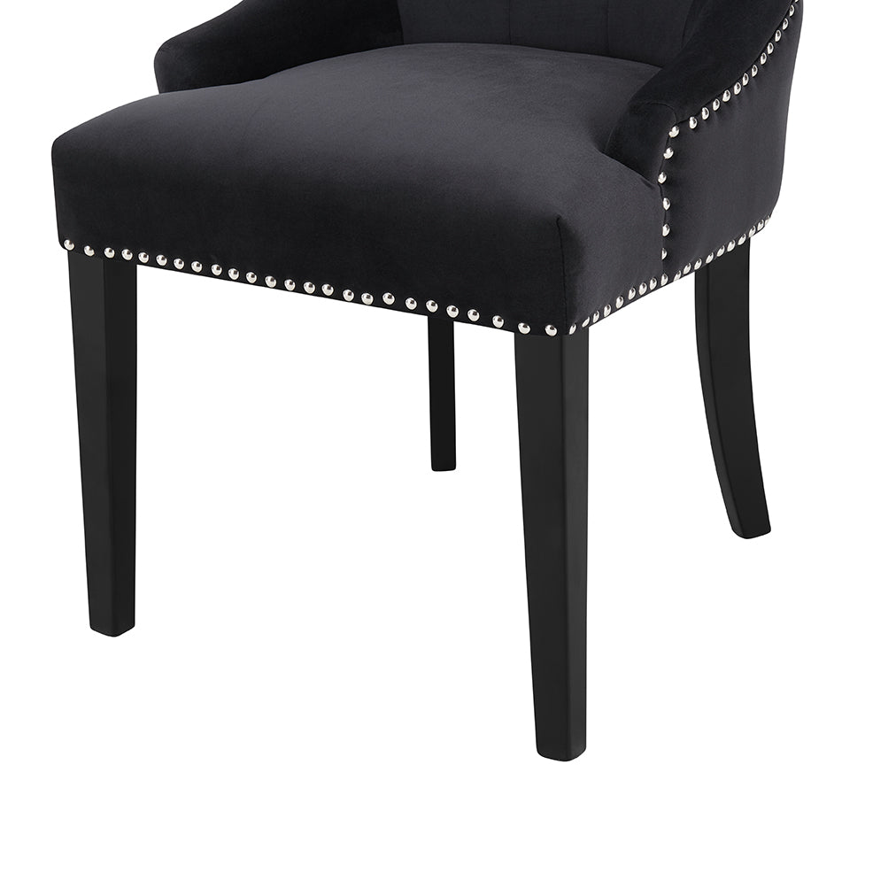 DERRYS Black Studded Lion Dining Chair With Statement Silver Lion Appliqué
