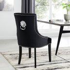 DERRYS Black Studded Lion Dining Chair With Statement Silver Lion Appliqué