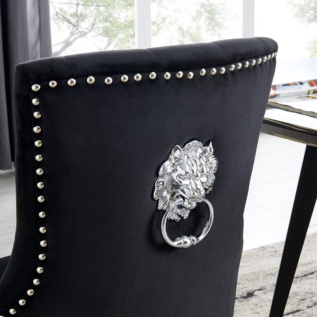 DERRYS Black Studded Lion Dining Chair With Statement Silver Lion Appliqué