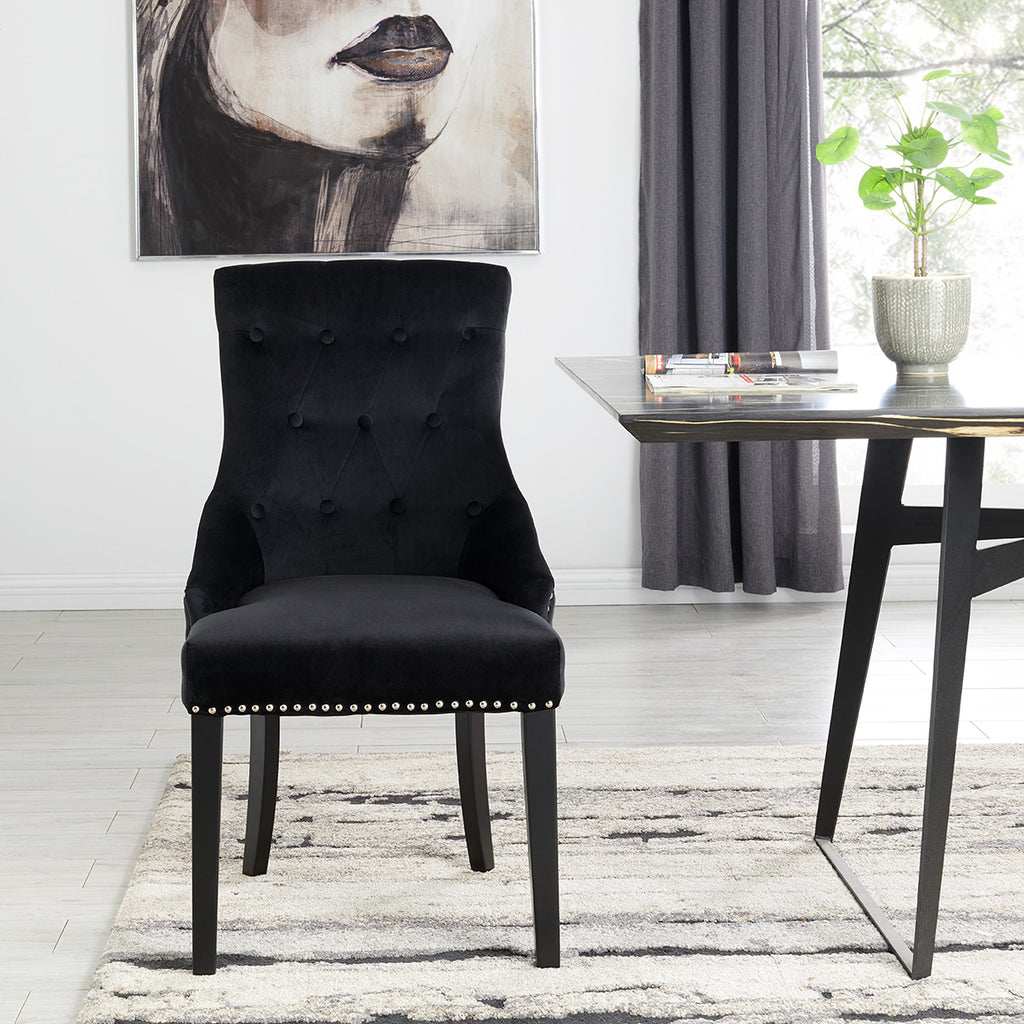 DERRYS Black Studded Lion Dining Chair With Statement Silver Lion Appliqué