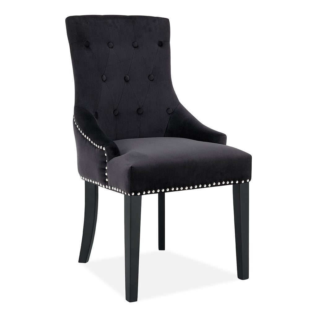 DERRYS Black Studded Lion Dining Chair With Statement Silver Lion Appliqué