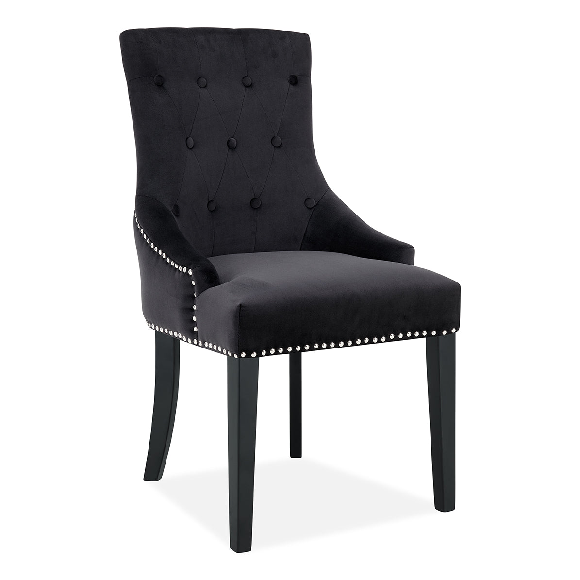 DERRYS Black Studded Lion Dining Chair With Statement Silver Lion Appliqué