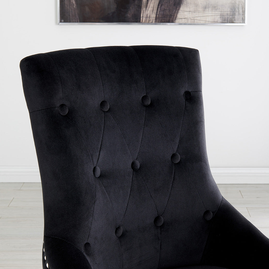DERRYS Black Studded Lion Dining Chair With Statement Silver Lion Appliqué