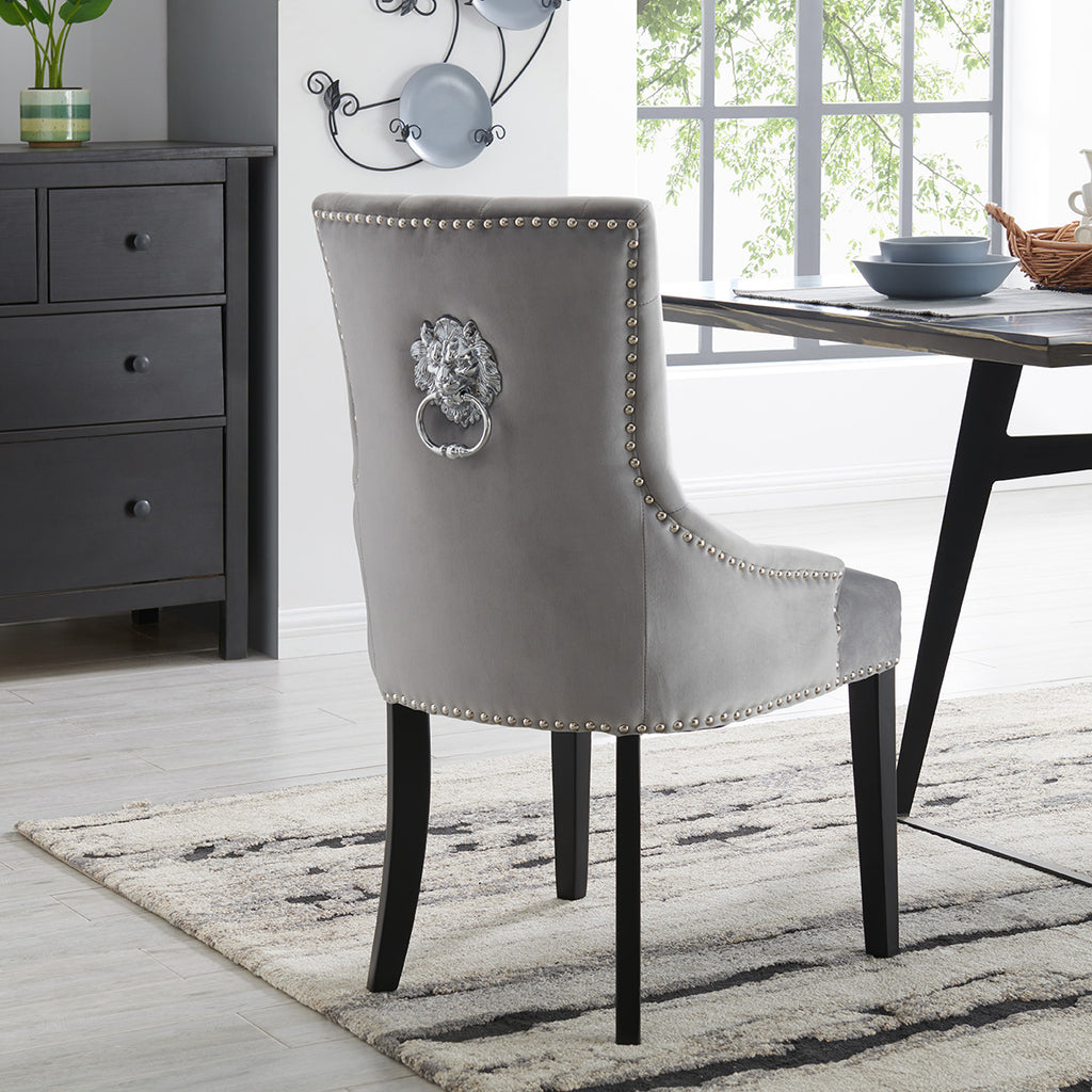DERRYS Silver Lion Dining Chair With Statement Silver Lion Appliqué