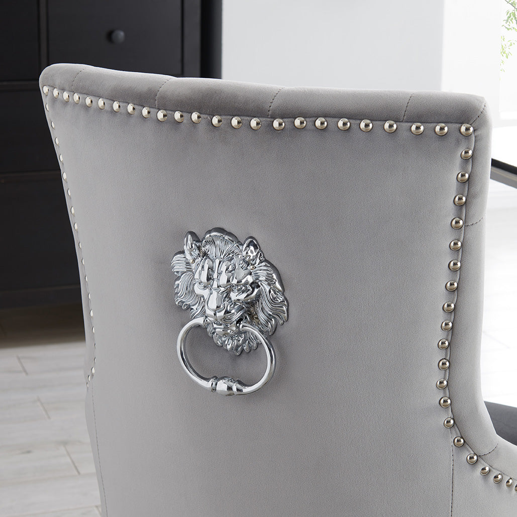 DERRYS Silver Lion Dining Chair With Statement Silver Lion Appliqué