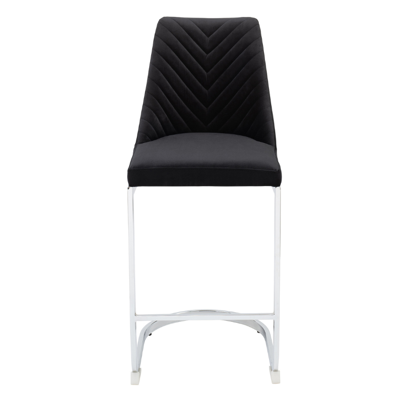 DERRYS Wilton Bar Stool in Quilted Black Velvet and Polished Chrome, Set of 3