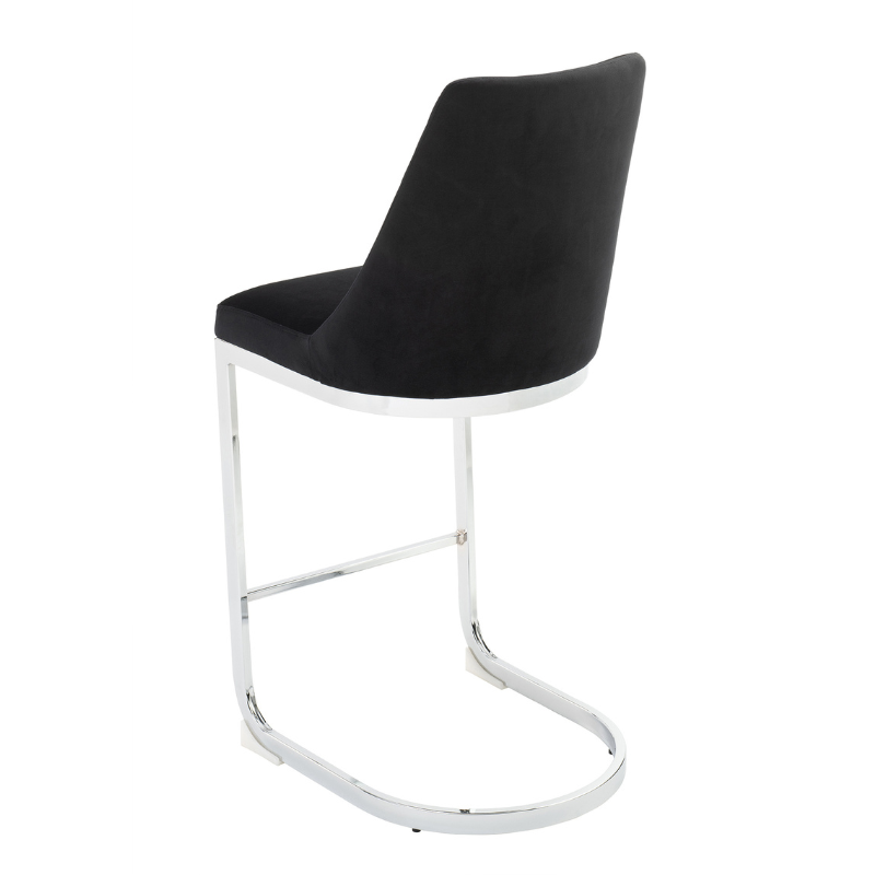 DERRYS Wilton Bar Stool in Quilted Black Velvet and Polished Chrome, Set of 3