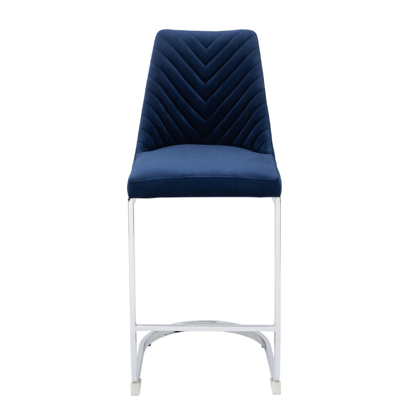 DERRYS Wilton Bar Stool in Quilted Navy Velvet and Polished Chrome, Set of 3