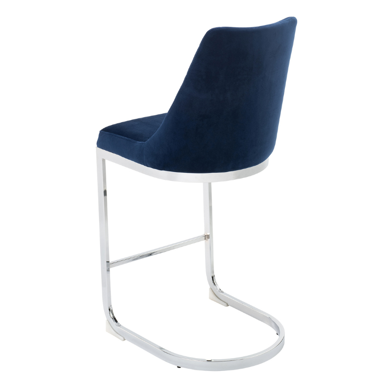 DERRYS Wilton Bar Stool in Quilted Navy Velvet and Polished Chrome, Set of 3