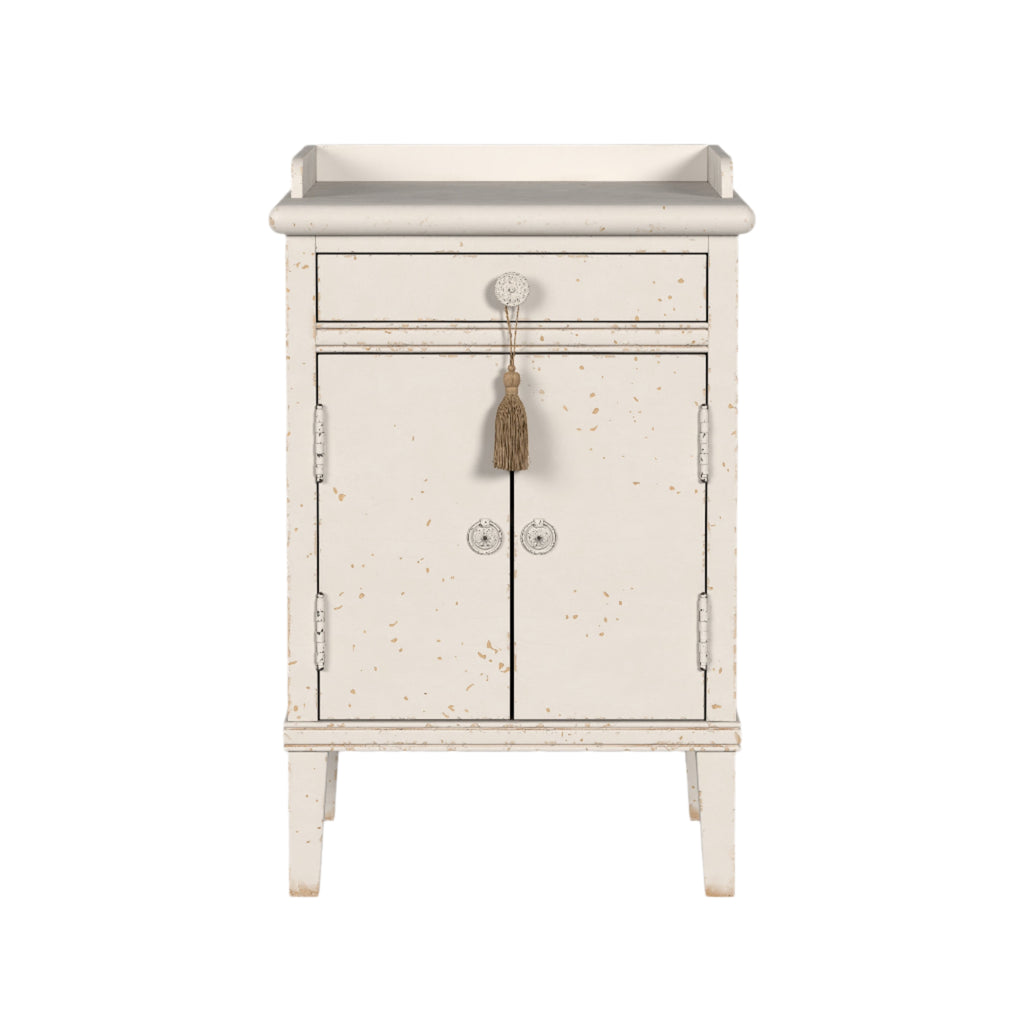 LAURA ASHLEY Annaside 2-Door 1-Drawer Solid Poplar Bedside Cabinet in Antique White, 74 x 48 cm - Regina Luxury Interiors