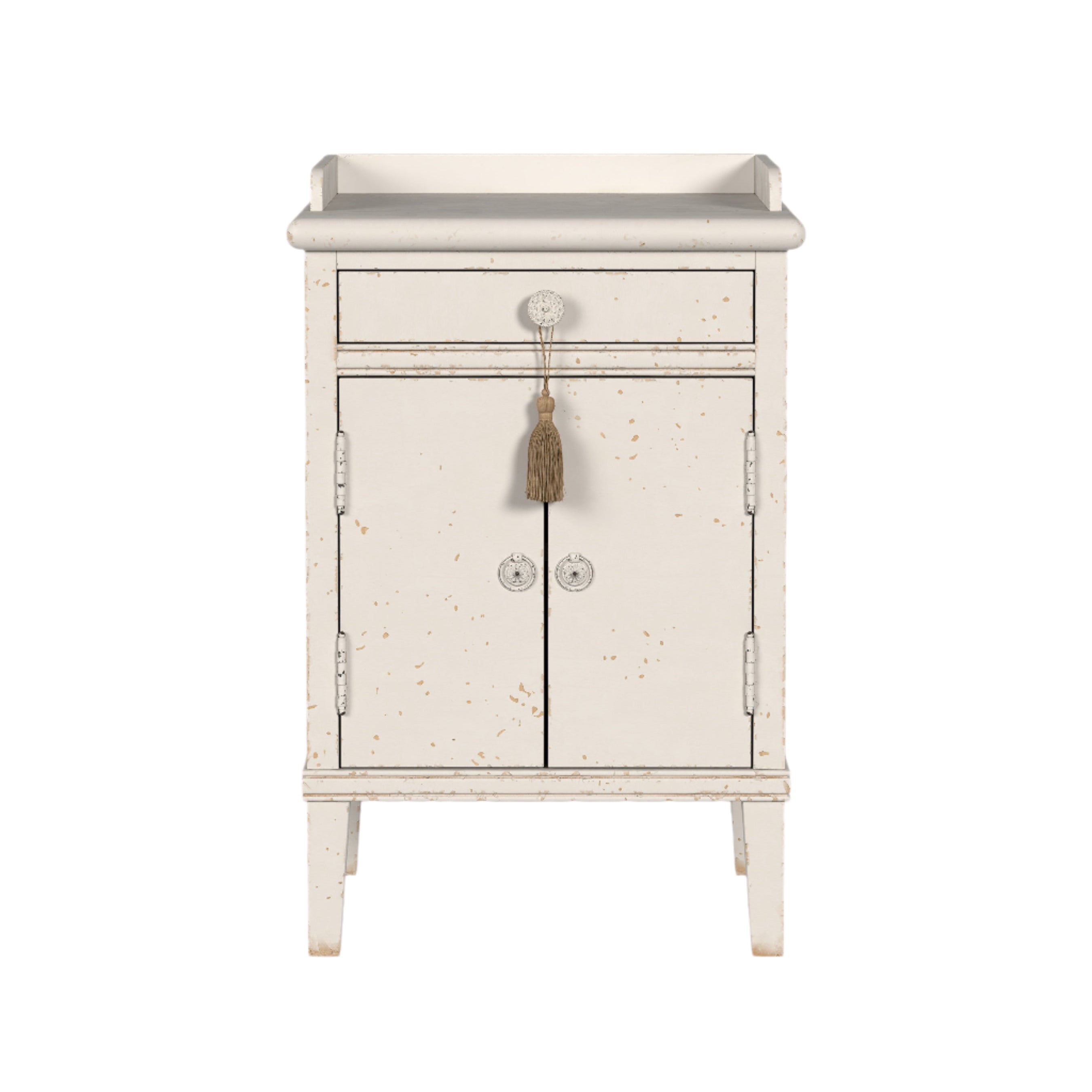 LAURA ASHLEY Annaside 2-Door 1-Drawer Solid Poplar Bedside Cabinet in Antique White, 74 x 48 cm - Regina Luxury Interiors