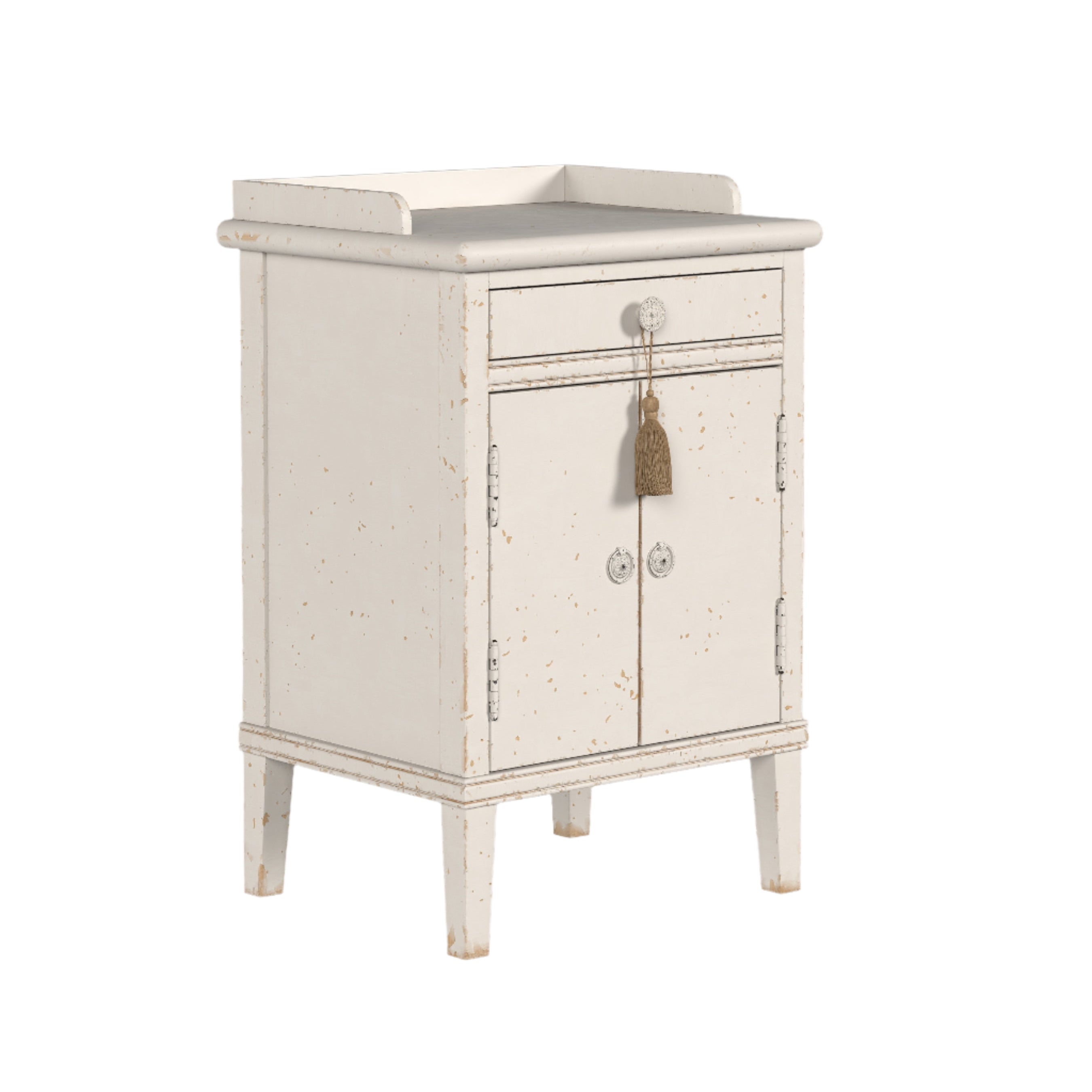 LAURA ASHLEY Annaside 2-Door 1-Drawer Solid Poplar Bedside Cabinet in Antique White, 74 x 48 cm - Regina Luxury Interiors