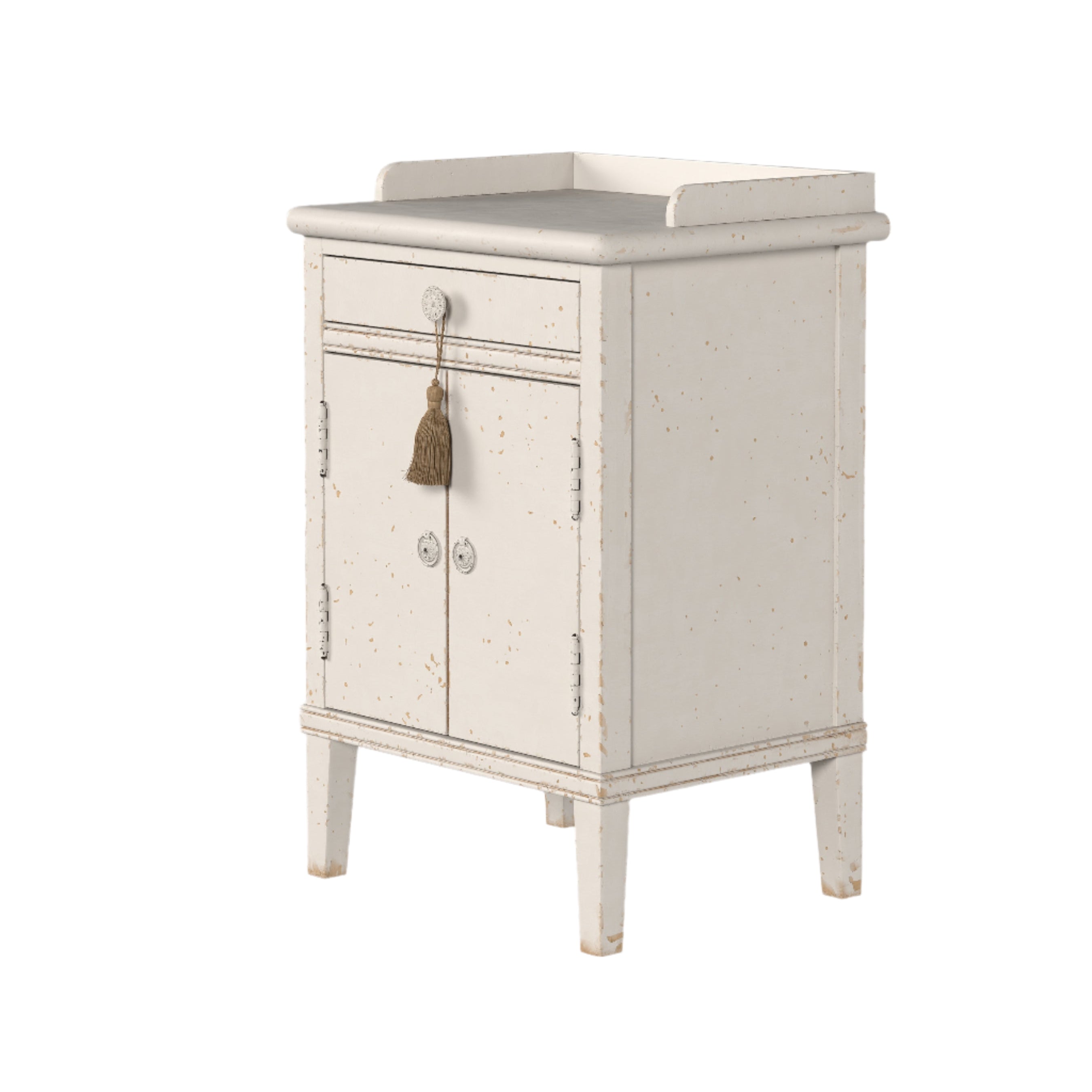 LAURA ASHLEY Annaside 2-Door 1-Drawer Solid Poplar Bedside Cabinet in Antique White, 74 x 48 cm - Regina Luxury Interiors