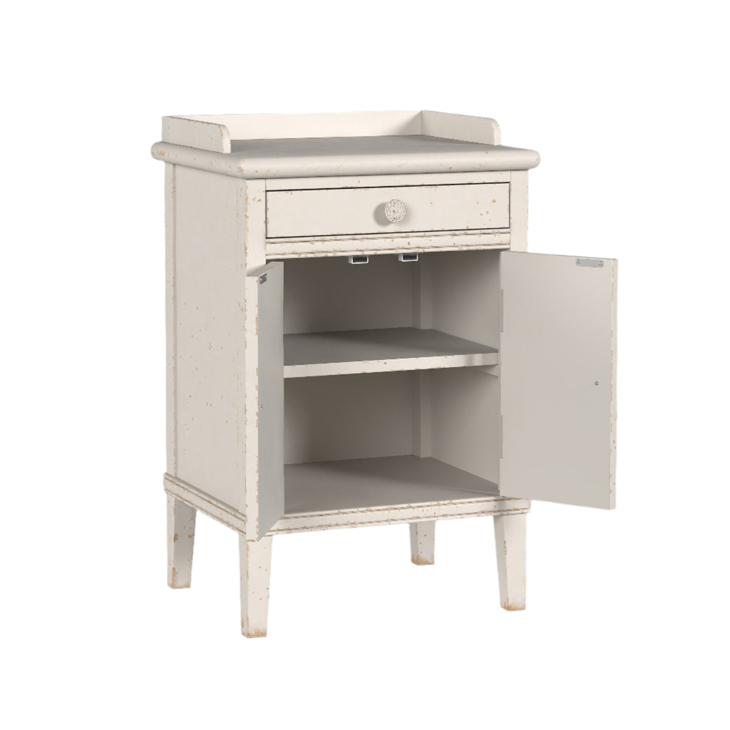 LAURA ASHLEY Annaside 2-Door 1-Drawer Solid Poplar Bedside Cabinet in Antique White, 74 x 48 cm - Regina Luxury Interiors