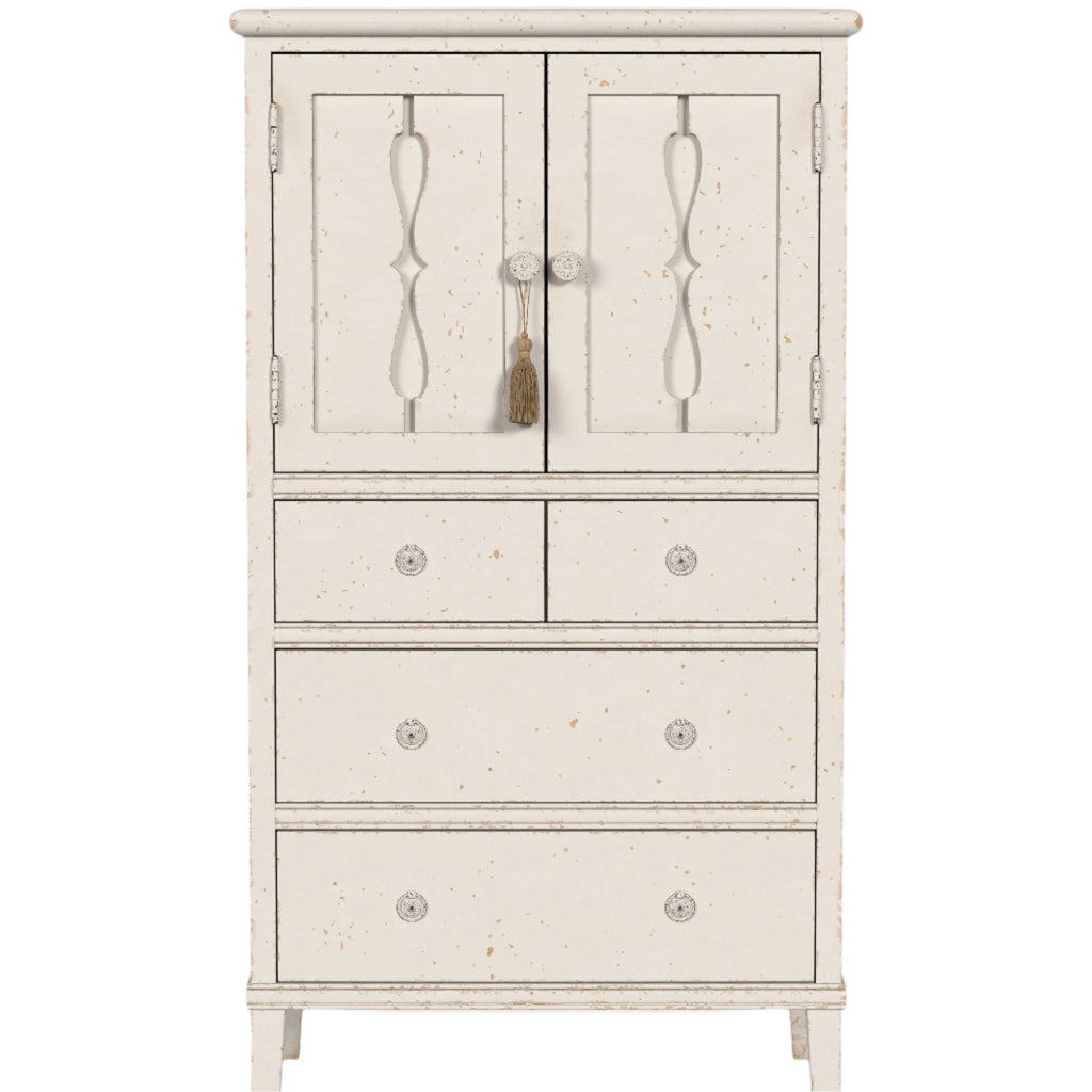 LAURA ASHLEY Annaside Solid Poplar 2-Door 4-Drawer Cabinet in Antique White, 130 x 72 cm - Regina Luxury Interiors
