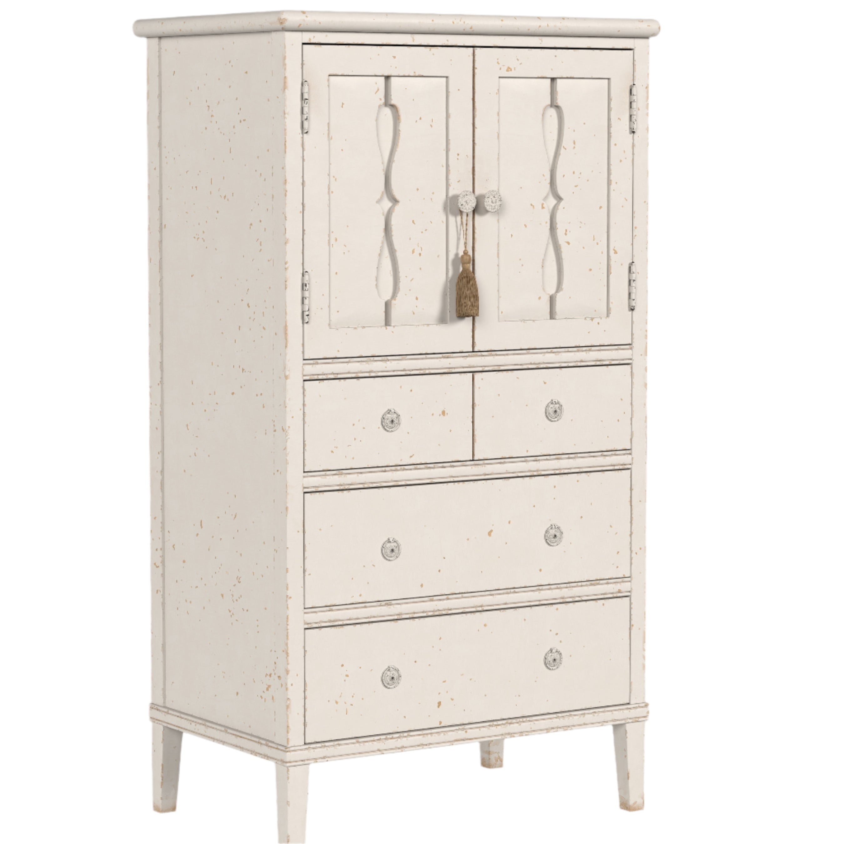 LAURA ASHLEY Annaside Solid Poplar 2-Door 4-Drawer Cabinet in Antique White, 130 x 72 cm - Regina Luxury Interiors