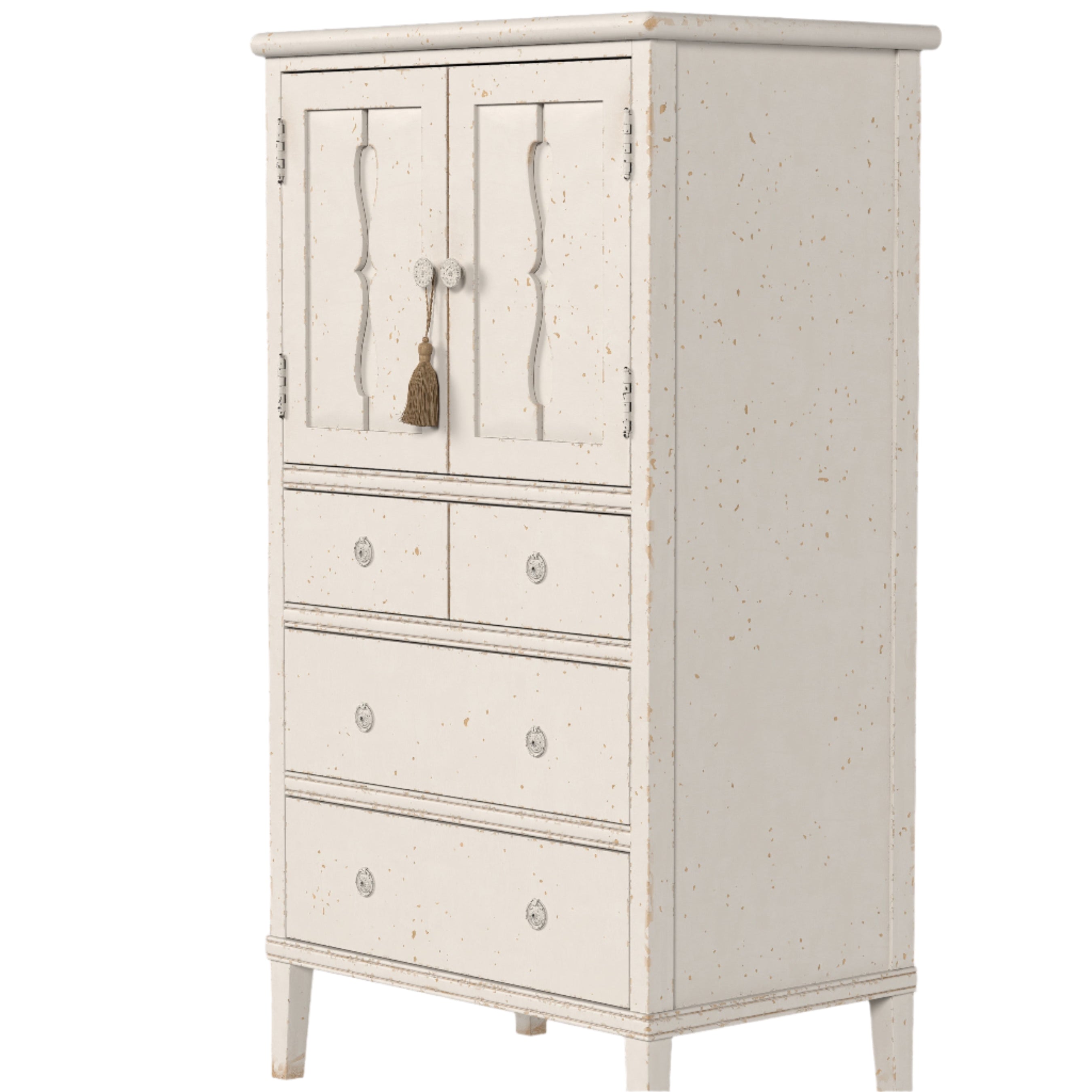 LAURA ASHLEY Annaside Solid Poplar 2-Door 4-Drawer Cabinet in Antique White, 130 x 72 cm - Regina Luxury Interiors