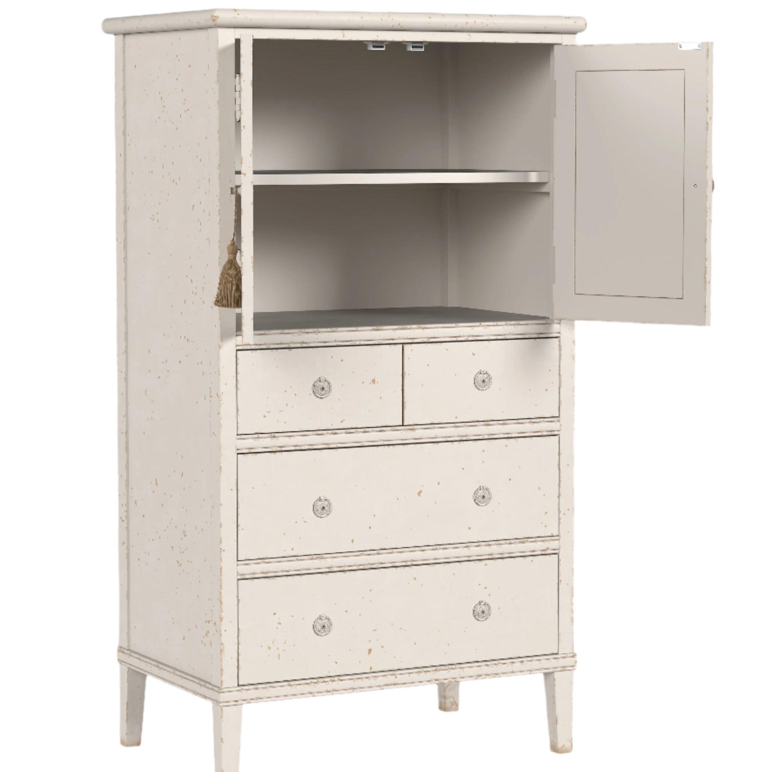 LAURA ASHLEY Annaside Solid Poplar 2-Door 4-Drawer Cabinet in Antique White, 130 x 72 cm - Regina Luxury Interiors
