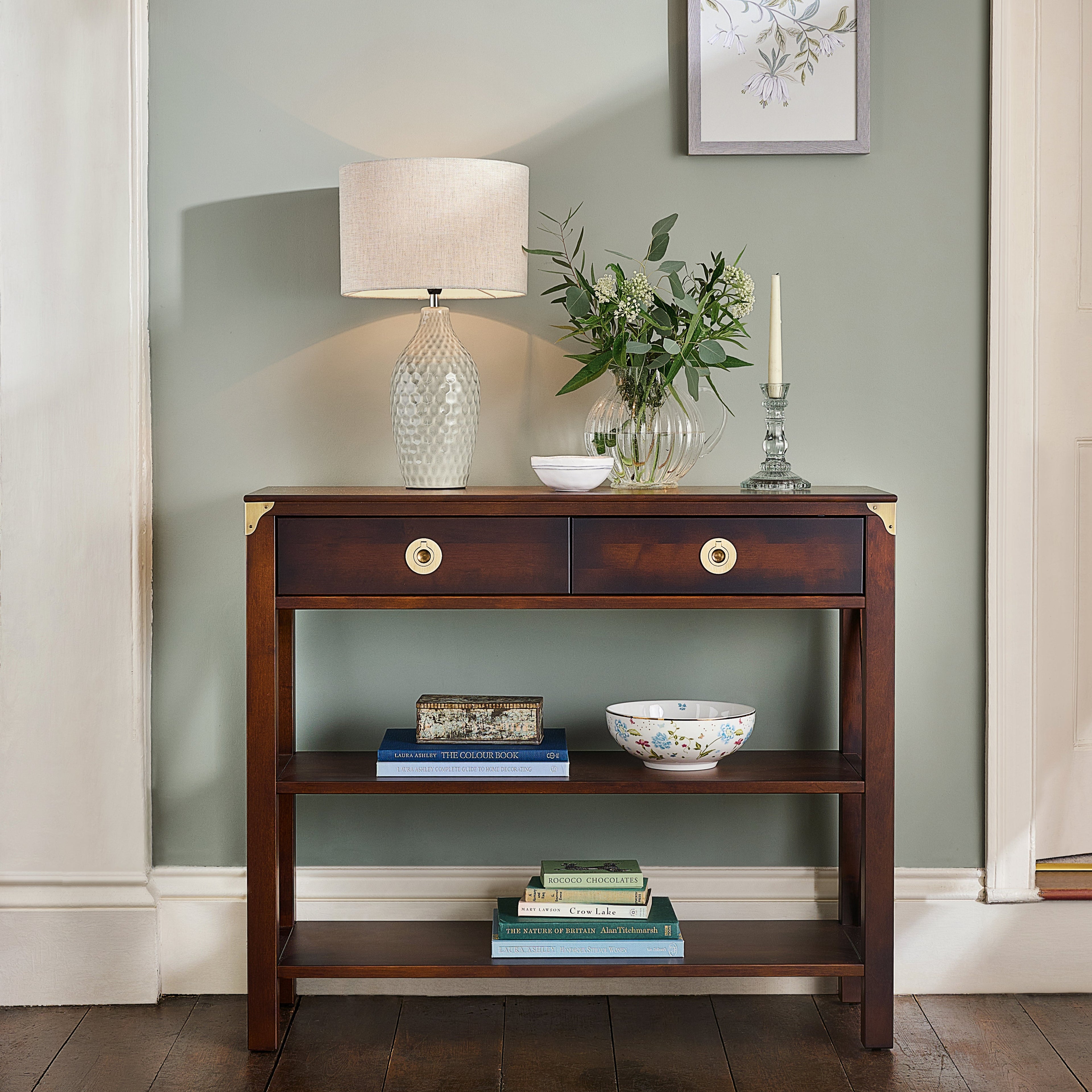 LAURA ASHLEY Balmoral 2-Drawer Dark Chestnut Console Table in Birch, 100 x 35 cm - Regina Luxury Interiors