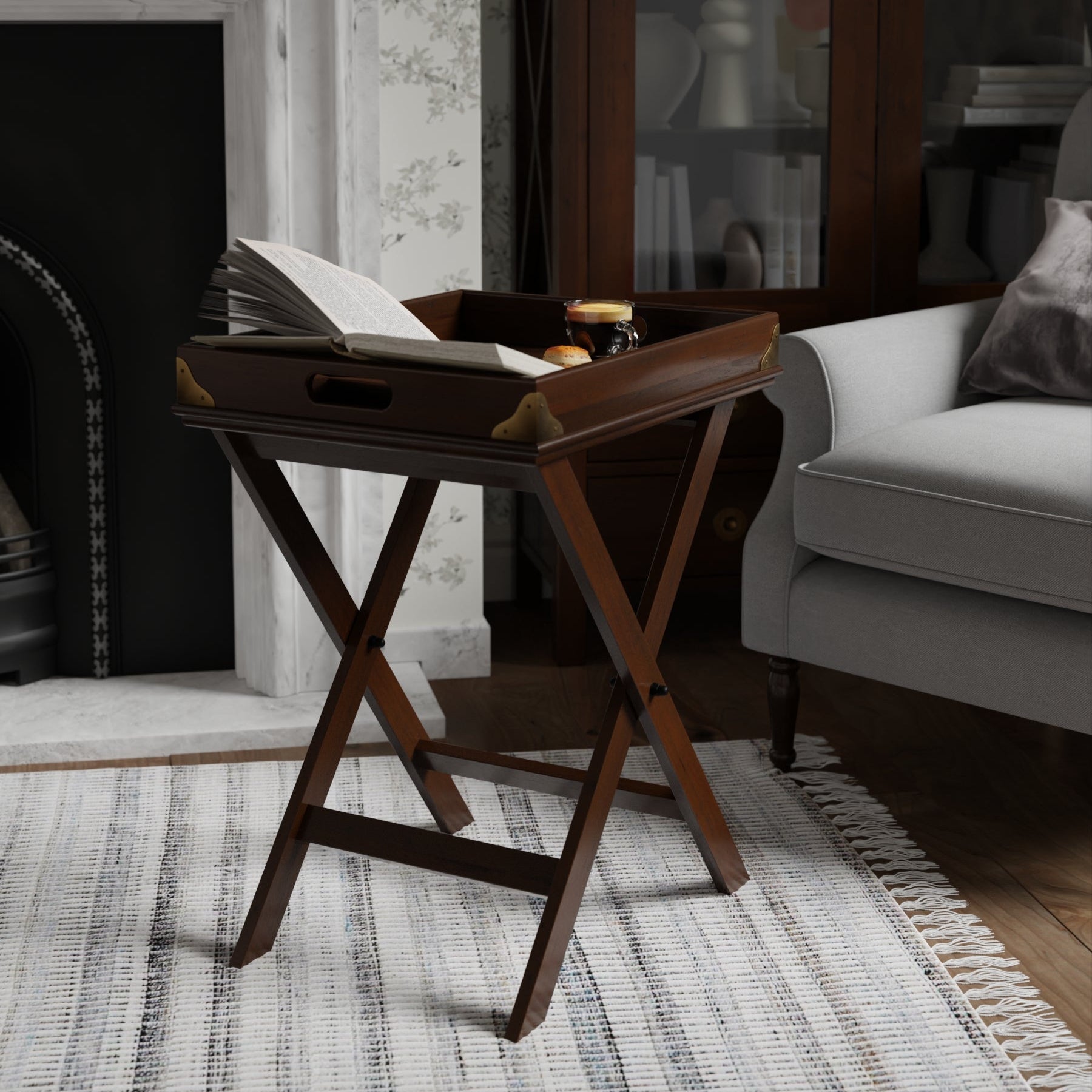 LAURA ASHLEY Balmoral Dark Chestnut Butler’s Tray in Birch, 52 x 43 cm - Regina Luxury Interiors